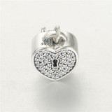 Pure 925 Sterling Silver Jewelry Charms CZ Stones Lock &amp; Key Fits European Bracelets &amp; Snake Chain Silver DIY Fine Jewelry