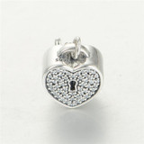 Pure 925 Sterling Silver Jewelry Charms CZ Stones Lock &amp; Key Fits European Bracelets &amp; Snake Chain Silver DIY Fine Jewelry