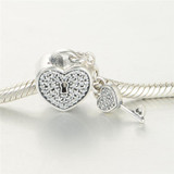 Pure 925 Sterling Silver Jewelry Charms CZ Stones Lock &amp; Key Fits European Bracelets &amp; Snake Chain Silver DIY Fine Jewelry