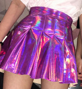 Punk Style Summer Women Harajuku Skirt Purple/Silver Holographic Hologram Metallic High Waist Pleated Mini Skirt Female Skirts
