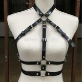 Punk Gothic Cosplay 100% Handcrafted Leather Harness Spikes Choker Halter Collar Bra Caged Body Bondage Belt Sculpting Straps