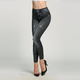 Punk Close-fitting Sexy Women Leggings Girl Imitation Stretch Skinny Jeans Leggings Pencil Pants Tights Pencil Pants Hole Jeans