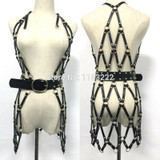 Punk Gothic Stylish Party Club Handcrafted Leather Body Bondage Caged Frame Harness Dress Belt Straps