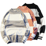 Pullover Sweater Men Knitted Cotton Sweater Men Casual Sweater Thick Striped Fashion Warm Pullover Basics