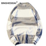 Pullover Sweater Men Knitted Cotton Sweater Men Casual Sweater Thick Striped Fashion Warm Pullover Basics