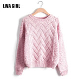 Pull Femme 2016 Autumn Winter Women Sweaters And Pullovers Plaid Thick Knitting Mohair Sweater Female Loose Variegated B77