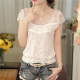 summer 2016 new Korean style v-neck female blouse Short -sleeve white lace slim elegant solid color women shirt 59F 25 summer 2016 new Korean style v-neck female blouse Short -sleeve white lace slim elegant solid color women shirt 59F 25