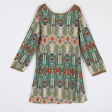 Summer  Fashion Sexy Women Boho Floral Printed Vintage Ethnic Dress Casual Beach Dress Loose Sundress
