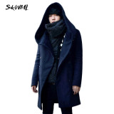 SUKIWML 2017 Winter Trench Coat Men Double Breasted Cheap Mens Trench Coat Hoody Mens Long Trench Coat Plus Asian Size M-3XL