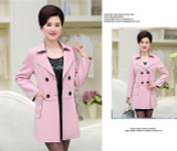 Suede Fabric Trench Overcoat Double-Breasted Fall Winter Middle Age Mother Turn-Down Collar Plus Size Women Slim Coat Outerwear