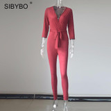 Suede Bodycon Bandage Jumpsuit Women 2016 Deep V Neck  Autumn Winter Rompers Overalls Sexy Bodysuit Slim Club Party Jumpsuits