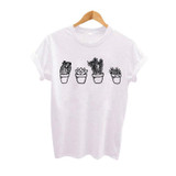 Succulent Cacti T Shirt Women Japanese Harajuku Style Black White Graphic Tee Shirt Women Cotton T-shirt Plant T-shirt