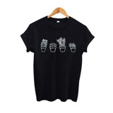 Succulent Cacti T Shirt Women Japanese Harajuku Style Black White Graphic Tee Shirt Women Cotton T-shirt Plant T-shirt