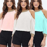 Stylish Women Summer Loose Casual off shoulder pullover round neck Shirts Nine Quarter Sleeve Ladies Chiffon Blouses one pieces