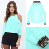 Stylish Women Summer Loose Casual off shoulder pullover round neck Shirts Nine Quarter Sleeve Ladies Chiffon Blouses one pieces