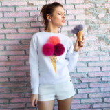 spring autumn women warm hoodies lovely ice cream coat pom pom fur balls female winter sweatshirt polerones 0152