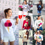 spring autumn women warm hoodies lovely ice cream coat pom pom fur balls female winter sweatshirt polerones 0152