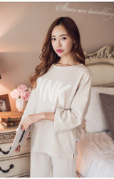 Spring Autumn Women's Cotton Print Letter Pink Long Sleeve Pajamas Sets Warm Ladies Sleepwear Home Clothing