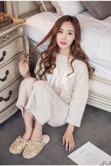 Spring Autumn Women's Cotton Print Letter Pink Long Sleeve Pajamas Sets Warm Ladies Sleepwear Home Clothing