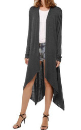 Spring Autumn Women Solid Open Stitch Asymmetric Length Knitted Long Trench Thin Cardigan AWC0007