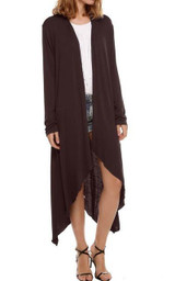 Spring Autumn Women Solid Open Stitch Asymmetric Length Knitted Long Trench Thin Cardigan AWC0007