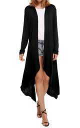Spring Autumn Women Solid Open Stitch Asymmetric Length Knitted Long Trench Thin Cardigan AWC0007