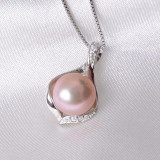 ASHIQI Real Natural Freshwater pearls necklace & Pendants 925 sterling silver 9-10mm  pearl jewelry