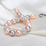 ASHIQI Real Natural multi Freshwater pearl bracelet , handmade crystal ball bracelets jewelry for women gift