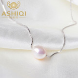 ASHIQI Real Natural freshwater pearl necklace with 925 sterling silver pendant necklace jewelry gift for new year 2017