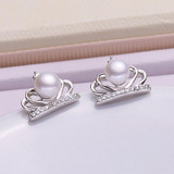 ASHIQI Natural Freshwater Pearl 925 Sterling-Silver Rings Earrings Jewelry Sets Fashion crown for women