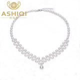ASHIQI Natural Freshwater Pearl Necklace with Genuine 925 Sterling silver clasp Pearl Jewelry for women bride Wedding