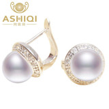 ASHIQI Genuine  Natural Freshwater pearl Stud earrings, Real 925 Sterling Silver jewelry for women wholesale