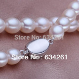 ASHIQI  White  Natural Pearl Necklace for women ,7-8mm Cultured Freshwater rice Pearls Necklaces