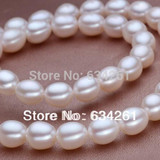 ASHIQI  White  Natural Pearl Necklace for women ,7-8mm Cultured Freshwater rice Pearls Necklaces
