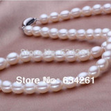 ASHIQI  White  Natural Pearl Necklace for women ,7-8mm Cultured Freshwater rice Pearls Necklaces
