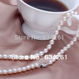 ASHIQI  White  Natural Pearl Necklace for women ,7-8mm Cultured Freshwater rice Pearls Necklaces