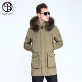 Asesmay 2017 Winter Jacket Men Winter White Duck Down Coat Military Hooded Natural Raccoon Thick Warm High Quality Men Parkas