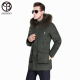 Asesmay 2017 Winter Jacket Men Winter White Duck Down Coat Military Hooded Natural Raccoon Thick Warm High Quality Men Parkas