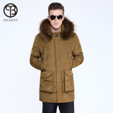 Asesmay 2017 Winter Jacket Men Winter White Duck Down Coat Military Hooded Natural Raccoon Thick Warm High Quality Men Parkas