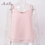 ArtSu Women Sexy Tank Tops Sleeveless Bodycon Temperament Blouse Vest Loose Chiffon Top Vest Casual Camis Women Tanks LDVE60008