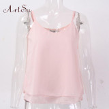 ArtSu Women Sexy Tank Tops Sleeveless Bodycon Temperament Blouse Vest Loose Chiffon Top Vest Casual Camis Women Tanks LDVE60008
