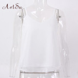 ArtSu Women Sexy Tank Tops Sleeveless Bodycon Temperament Blouse Vest Loose Chiffon Top Vest Casual Camis Women Tanks LDVE60008