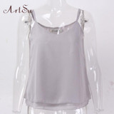 ArtSu Women Sexy Tank Tops Sleeveless Bodycon Temperament Blouse Vest Loose Chiffon Top Vest Casual Camis Women Tanks LDVE60008