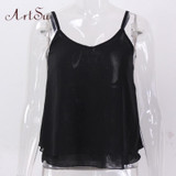ArtSu Women Sexy Tank Tops Sleeveless Bodycon Temperament Blouse Vest Loose Chiffon Top Vest Casual Camis Women Tanks LDVE60008