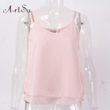 ArtSu Women Sexy Tank Tops Sleeveless Bodycon Temperament Blouse Vest Loose Chiffon Top Vest Casual Camis Women Tanks LDVE60008