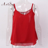 ArtSu Women Sexy Tank Tops Sleeveless Bodycon Temperament Blouse Vest Loose Chiffon Top Vest Casual Camis Women Tanks LDVE60008
