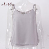ArtSu Women Sexy Tank Tops Sleeveless Bodycon Temperament Blouse Vest Loose Chiffon Top Vest Casual Camis Women Tanks LDVE60008