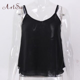 ArtSu Women Sexy Tank Tops Sleeveless Bodycon Temperament Blouse Vest Loose Chiffon Top Vest Casual Camis Women Tanks LDVE60008