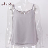 ArtSu Women Sexy Tank Tops Sleeveless Bodycon Temperament Blouse Vest Loose Chiffon Top Vest Casual Camis Women Tanks LDVE60008