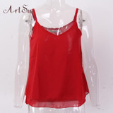 ArtSu Women Sexy Tank Tops Sleeveless Bodycon Temperament Blouse Vest Loose Chiffon Top Vest Casual Camis Women Tanks LDVE60008